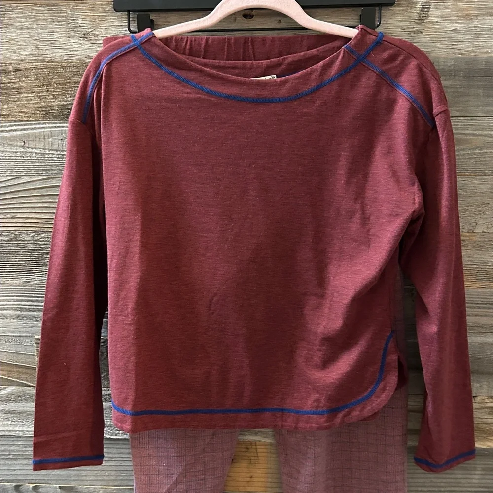 Free People Chill Evening Knit Pajama Set in Burgundy Wild Ginger Combo Large - Picture 6 of 9